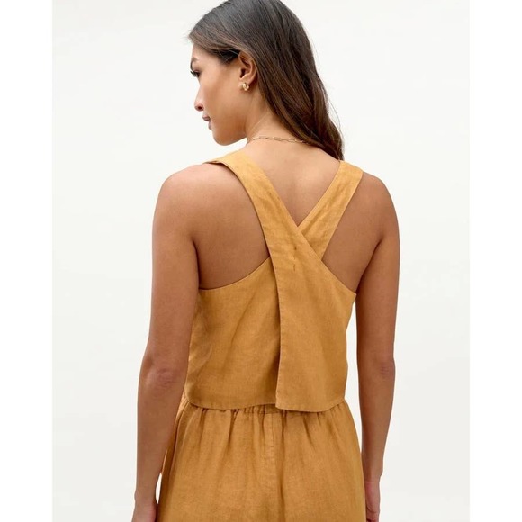 MARY LAWLESS LEE X SPLENDID Linen Top Marigold M Apron Button Front Cross back - Picture 4 of 16